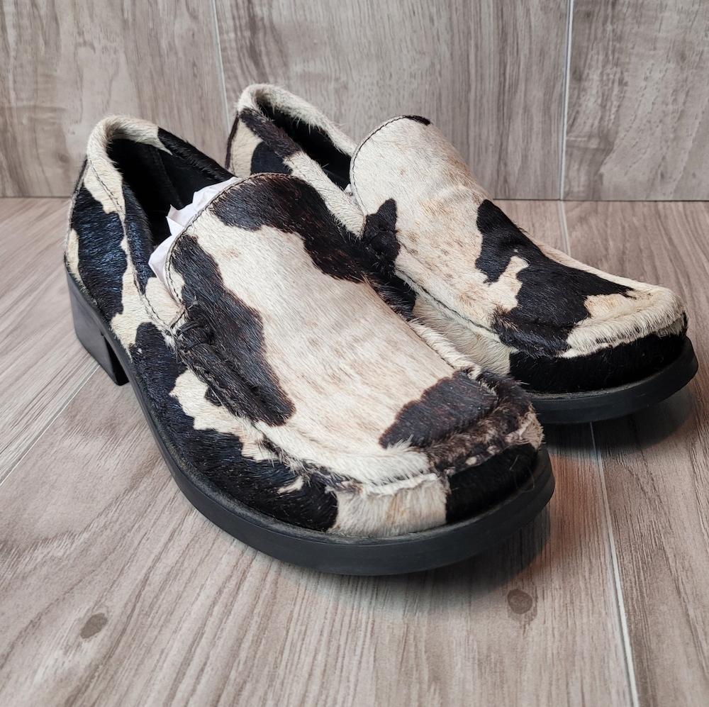 Steve Madden Cowhide-Print Slip-On Loafers in Black and Cream